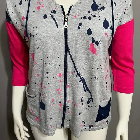 SOLD❌❌❌ Angel Gray Paint Splatter With Pink Sleeve Zip Up Cardigan Sz-Medium - Picture 6 of 9